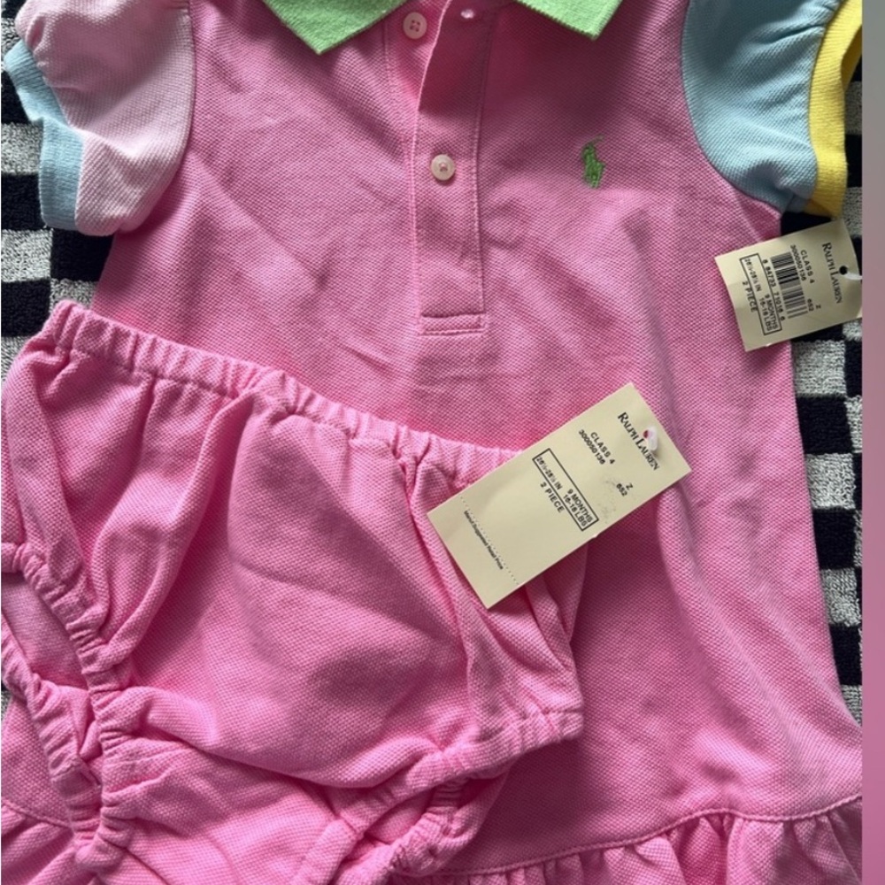 Ralph Lauren Pink Polo Dress with Multicolor Sleeves